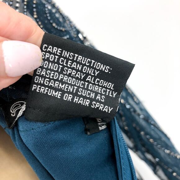 PISARRO NIGHTS Beaded Mesh Gown Size 4 Blue Rich Sapphire Mock Two-Piece NWT - Picture 12 of 13